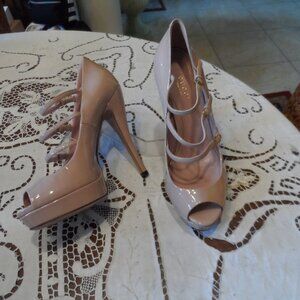 Gucci Beige Patent Leather Tripple Strap Mary Jane Platform Pumps Size 38- US 8
